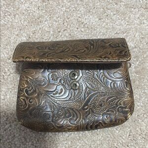 Embossed Floral Metallic Brown Women's Wallet